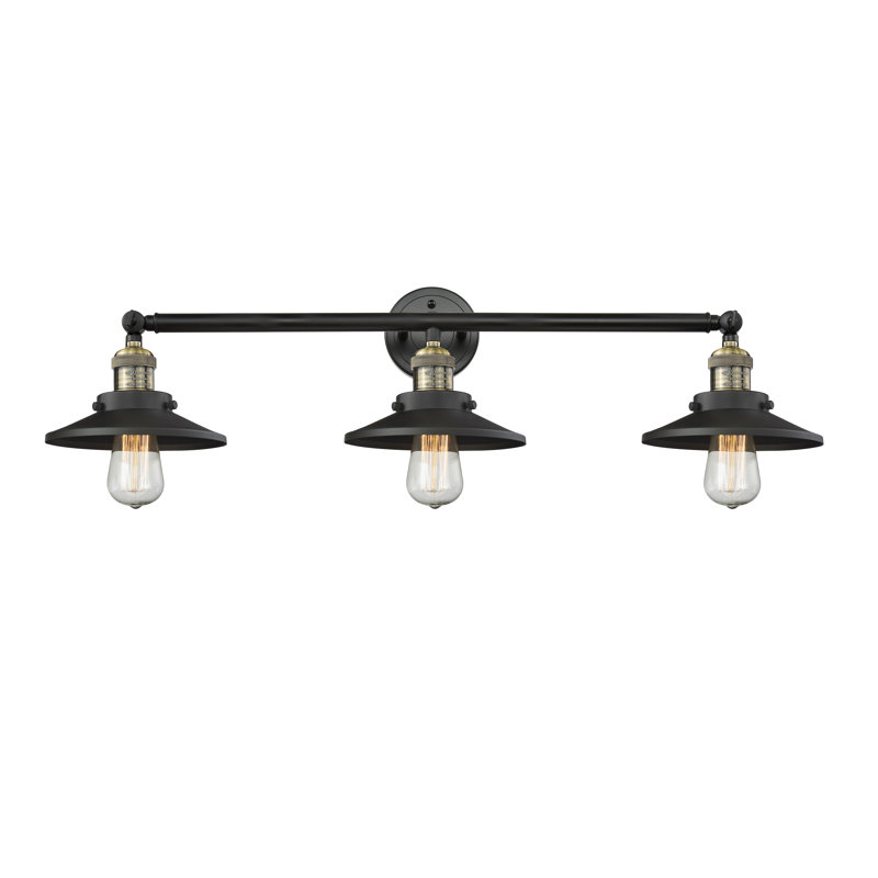 Éclairage pour meuble-lavabo 3 lumières Shauna Railroad, Laiton antique noir, Noir mat