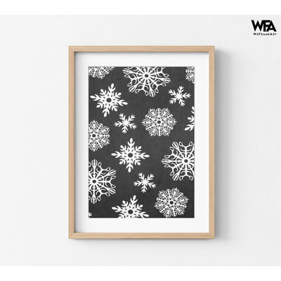 Flocons de neige, art mural noir et blanc, affiche encadrée saisonnière, impression d'hiver festive, décoration nordique simpliste au-dessus de l'art du foyer