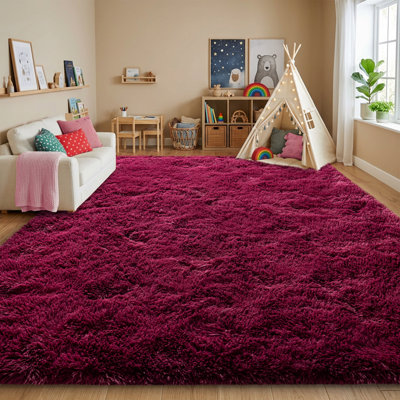Solid Rug Soft Fluffy Red Indoor Area Rug for Living Room Bedroom Nursery Kids Room