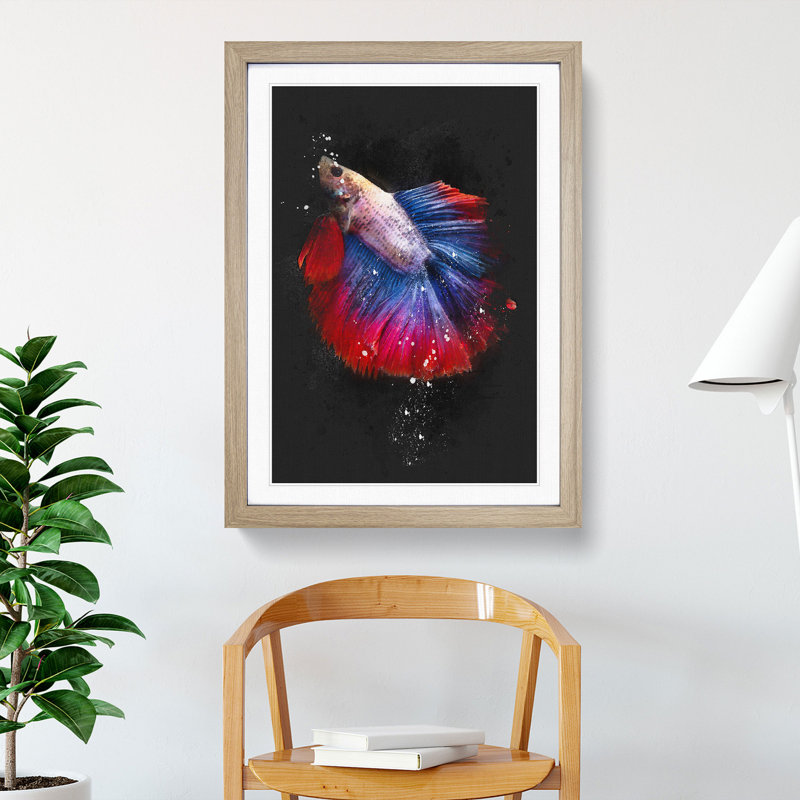 Siamese Fighting Fish - Picture Frame Graphic Art Print, 33cm H x 24cm W x 2cm D, Oak Framed
