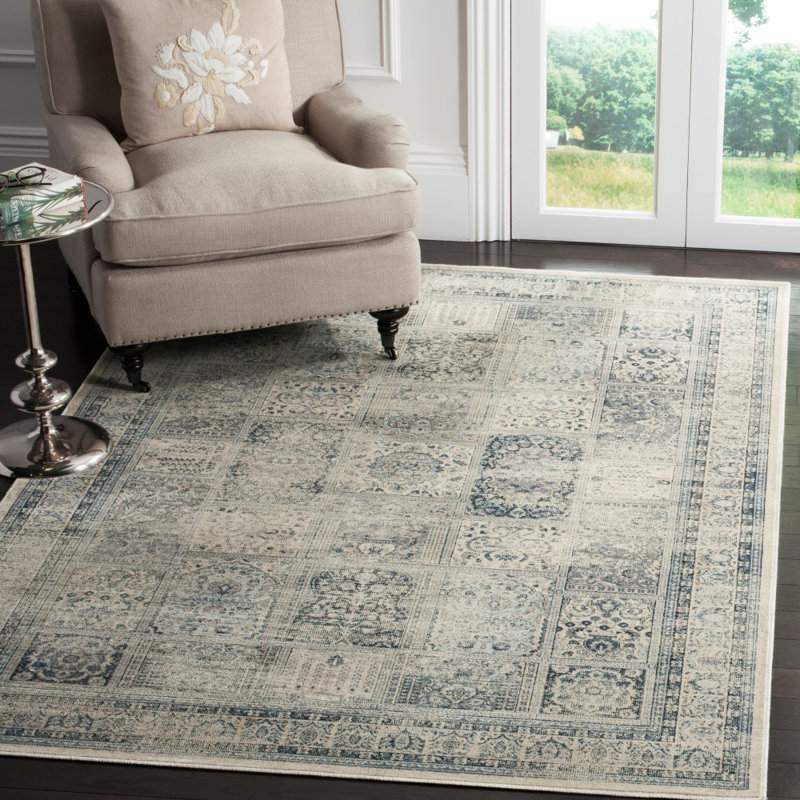 Tapis oriental pierre / bleu Evanoff, Rectangle 4 pi x 5 pi 7 po