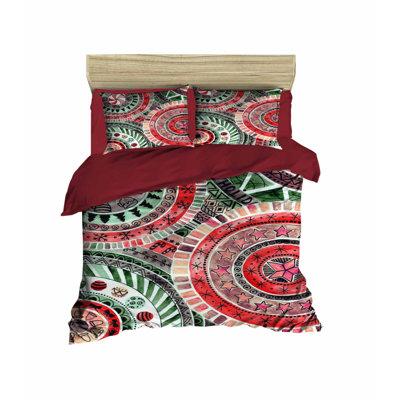 Super King Quilt Cover Set, Maroon & Green, 102.4 x 86.6 | 100% Polyester Microsatin Upper, 100% Cotton Underside | High-Quality 3D Printing, Machine Washable, Zipper Closure | 2 Pillowcases (19.7 x 31.5) Included