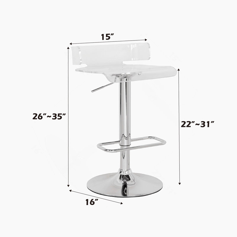 Tabouret réglable transparent et chromé avec pivot