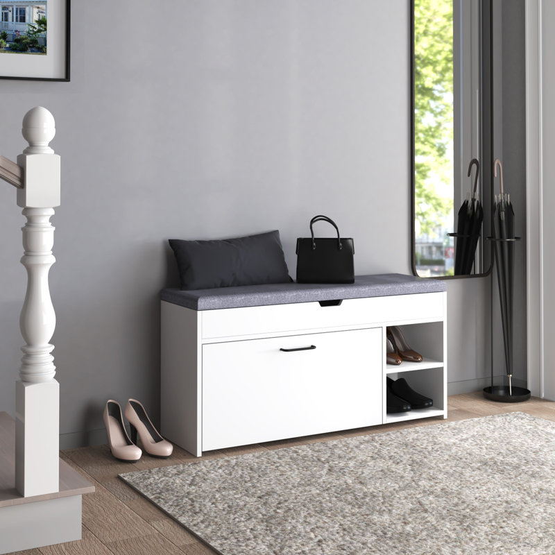 Ohlson Polyester Upholstered Storage Bench, Grey/White