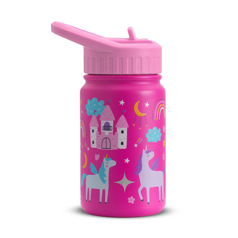 Bouteille d'eau en acier inoxydable pour enfant JoyJolt 12 oz avec paille et couvercle, licorne