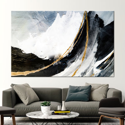 Art mural moderne en marbre noir et doré moderne - Toile peinte à l'encre alcool de luxe