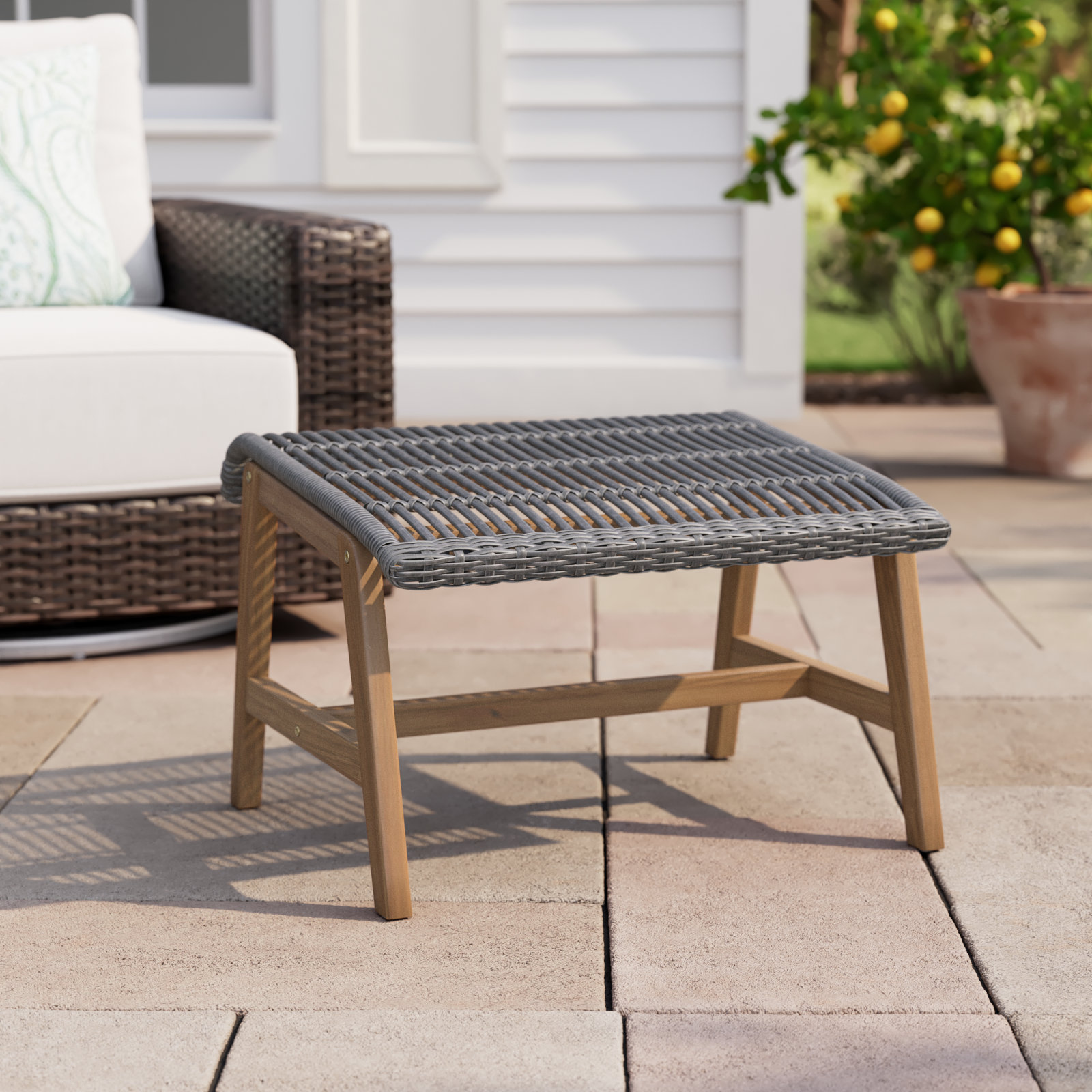 Anyston Teak Patio Footstool, Dark Grey