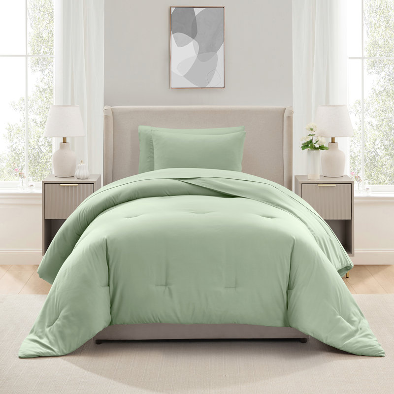 Ensemble d'édredon en microfibre 5 pièces avec draps, Vert sauge, Édredon simple + 4 pièces supplémentaires