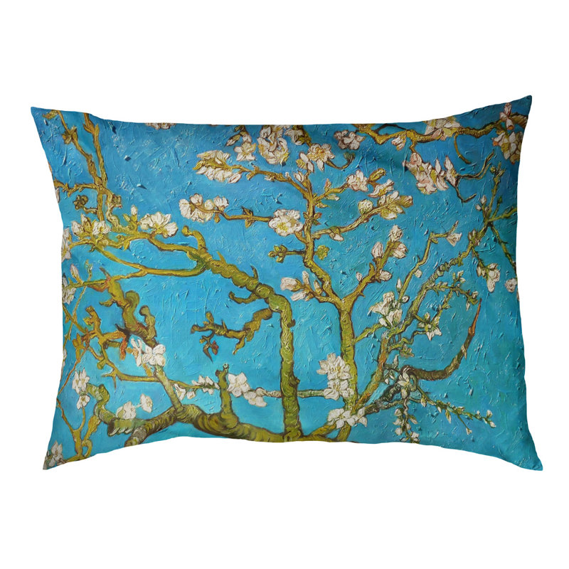 Coussin de concepteur de fleurs d’amande Burk, L 19,5 po x l 29,5 po, Bleu / Noir