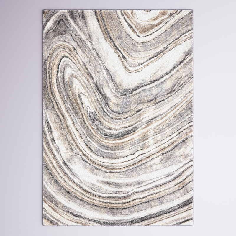 Tapis abstrait ivoire / gris / brun clair Makenna, Rectangle 8 pi x 10 pi