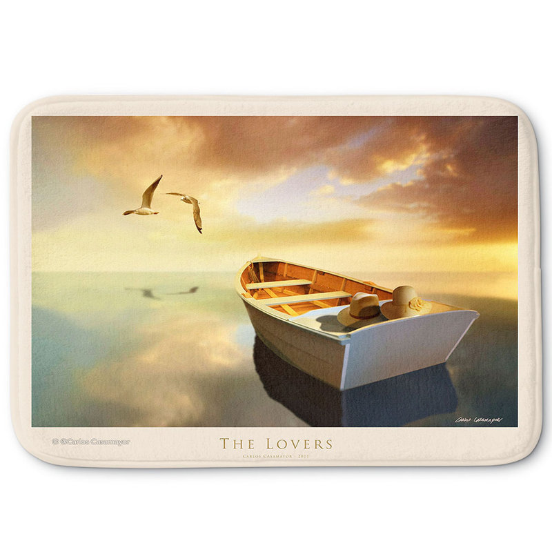 Tapis pour salle de bain à lovers en mousse à mémoire à oiseaux et bateau casamayor carlos, l 24 po x L 17 po x H 1 po