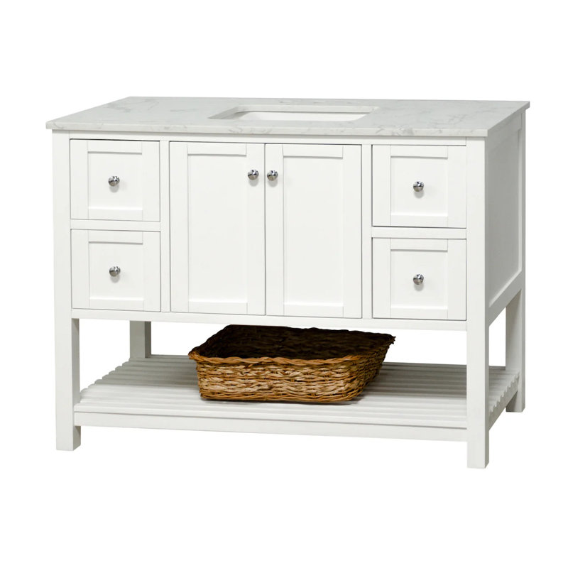 Binne 48'' Single Bathroom Vanity with Top, Engineered Carrara, White