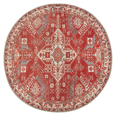 GLN Rugs Vintage Collection - Machine Washable Area Rug, Vintage Washable Rug, Non Slip Area Rug, Low Pile Living Room Rug, Bedroom Rug, Bathroom Rug - Easy Clean (Red and Beige Rug)
