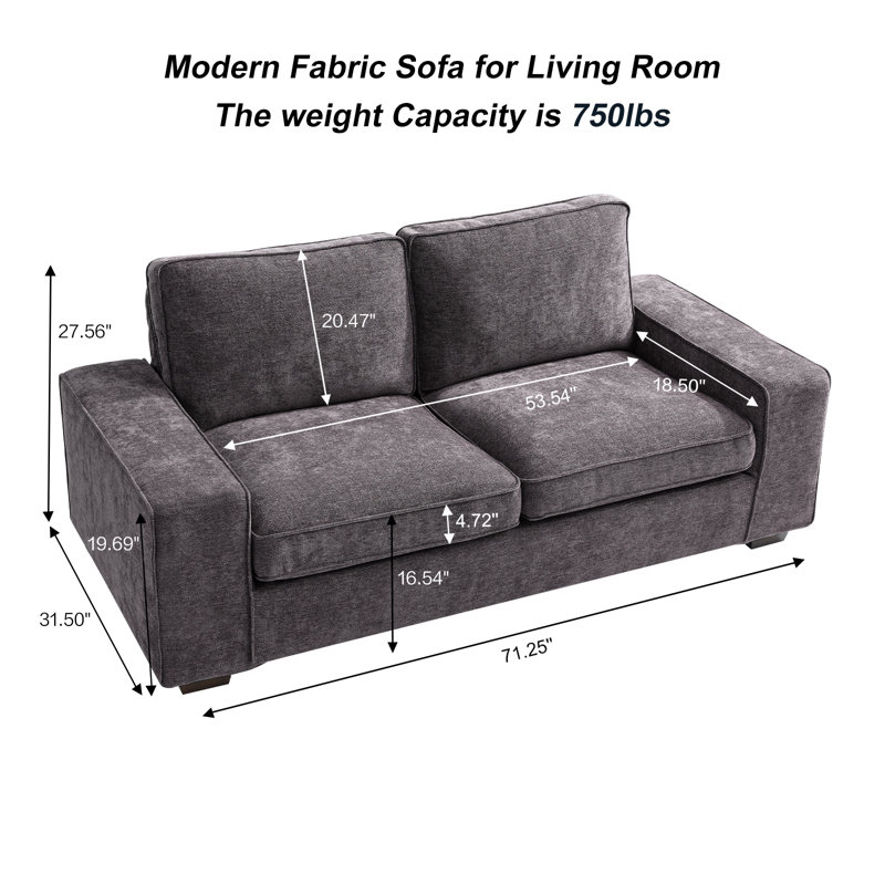 Saidee Chenille Abstract Arm Loveseat, Dark Gray Chenille, 27.56"H x 71.25"W x 31.5"D