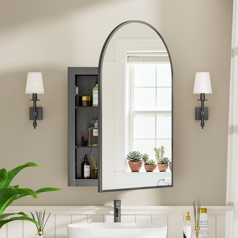 Poulton Frameless Medicine Cabinet Mirror Adjustable, Matte Black
