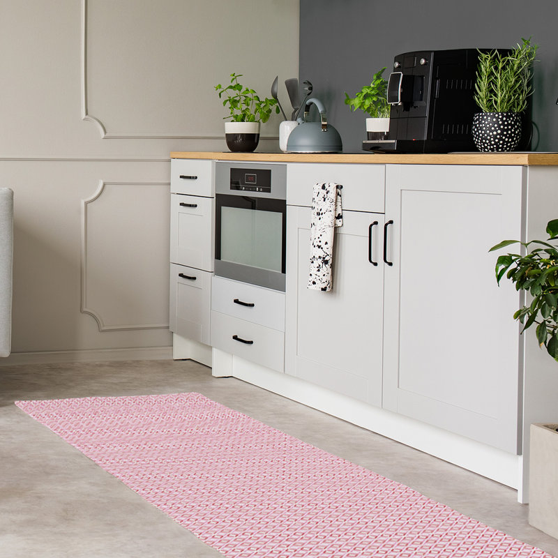 Tapis de zone rouge/rose fait main géométrique, Tapis de couloir 2 pi x 8 pi