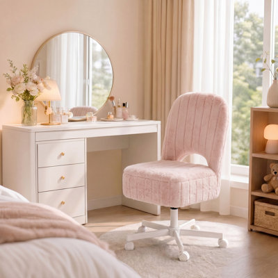 Small /Big Vanity Stool Chair with Storage and Folding Back, Height Adjustable Lift Ottoman with 360° Swivel and Quiet Wheels, Soft Faux
