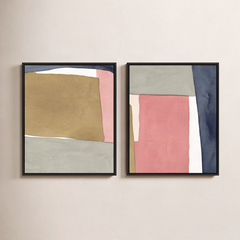 Natual Pink Set Of 2 Print by Julia Balfour, 50" H x 40" W, Picture Framed Canvas, Black