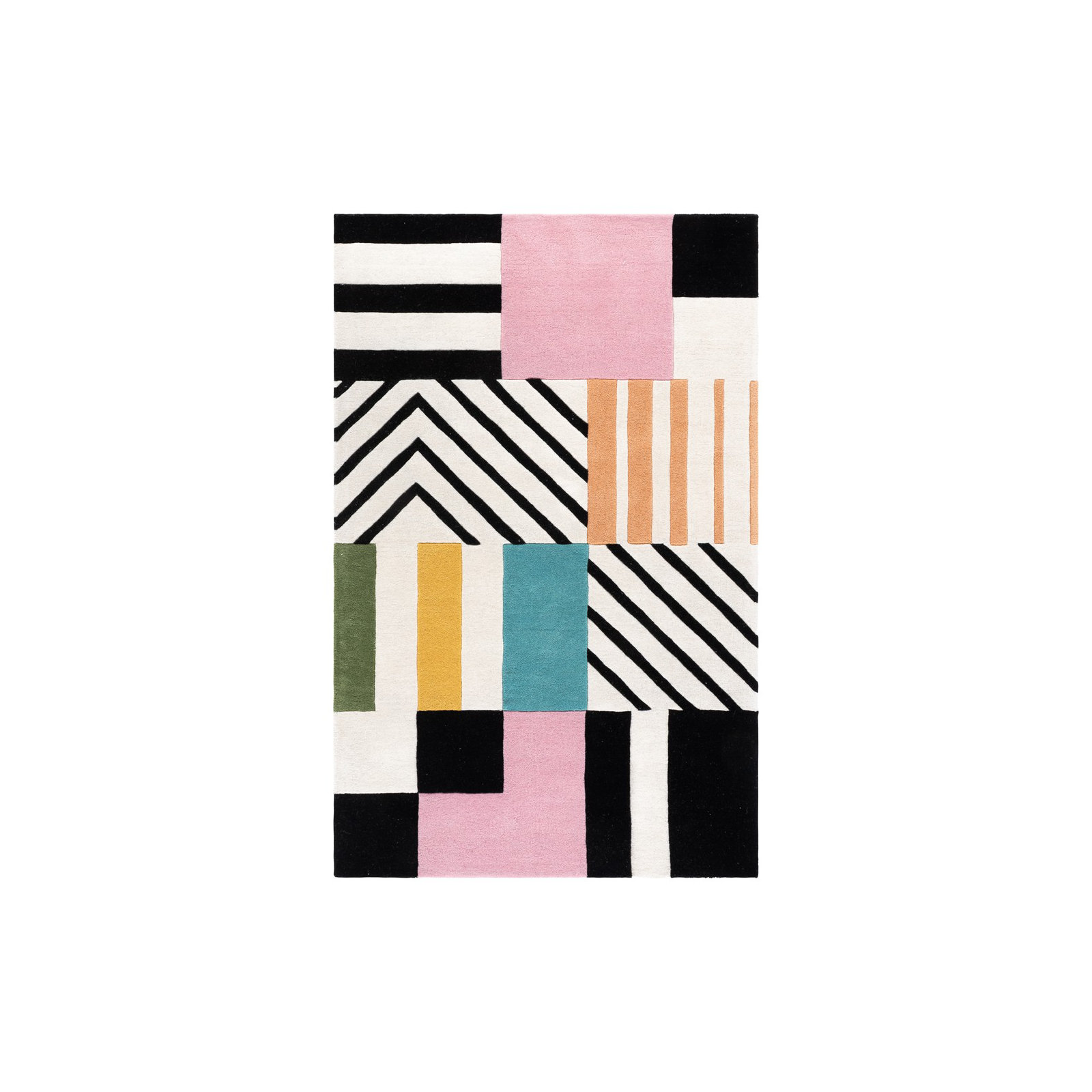 Tripoli Hand Tufted Wool Ivory/Black/Pink Rug, Rectangle 2' x 3'
