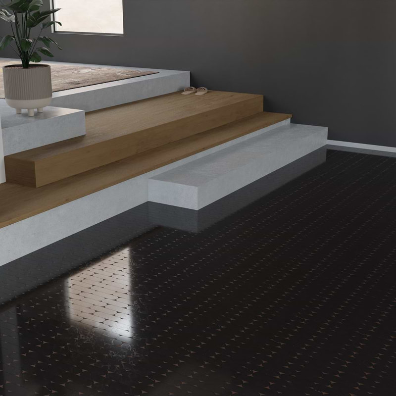 Norway Thassos 2X6 Polished Marble And Pearl Mosaic Tile, Black Jade