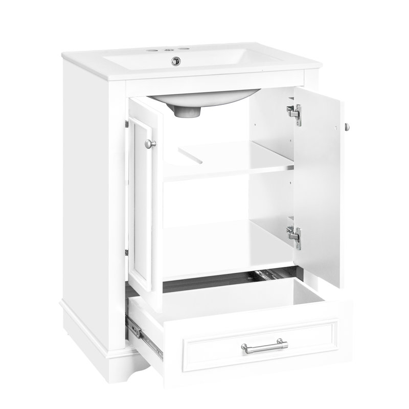 Meuble-lavabo de 61 cm avec lavabo en céramique, lignes élégantes, construction robuste, tiroir spacieux, style moderne, céramique, organisé