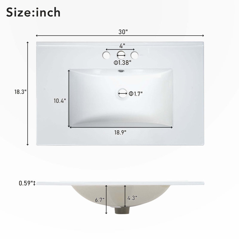 Ensemble de meuble-lavabo simple 30,00 po avec plateau en bois manufacturé Sylvonia, Bleu