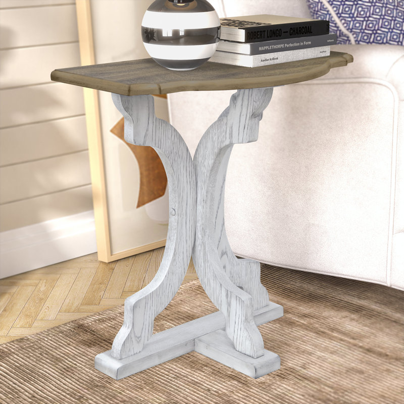 Vesely Saylor 22.8" Solid Wood End Table, Anti White/Antique Oak