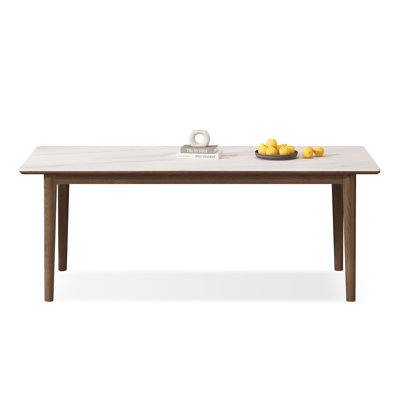 Table de salle à manger blanche et brun noisette rectangulaire frittée