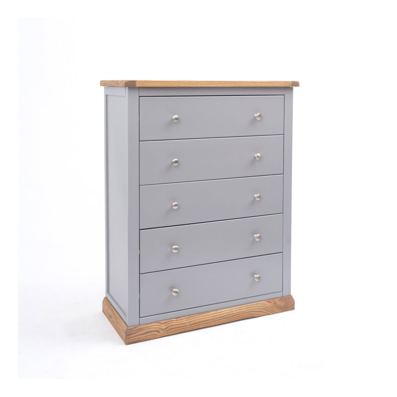Minard 90cm W 5 - Drawer Chest of Drawers, Natural/Grey/Chrome