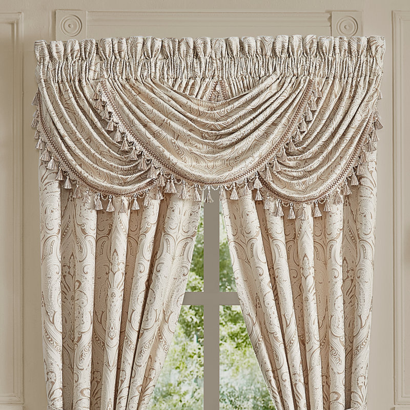 Champagne Damask Rod Pocket Waterfall Valance
