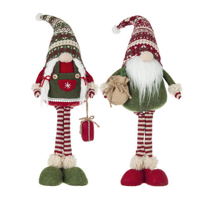 2-pack Standing Holiday Gnomes – 29.5 Inch Tall Fabric Gnome Decor With Real Knit Hats, Festive Outfits, Christmas Tabletop Or Centerpiece Figurines