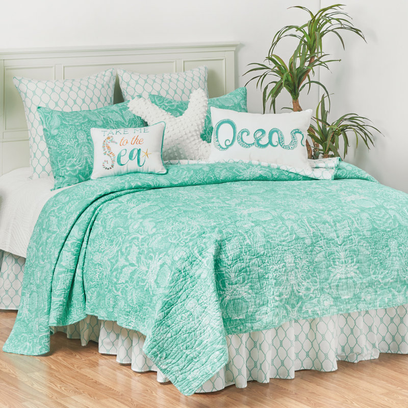 Turquoise Bay Reversible Quilt Set, Twin Quilt + 1 Sham