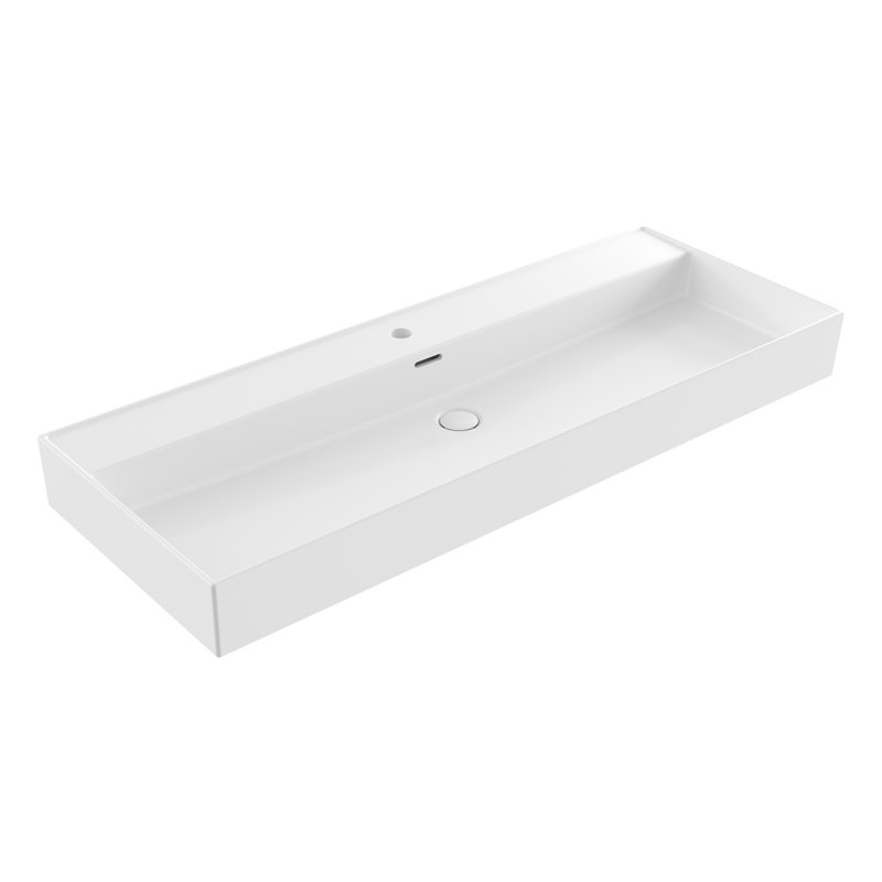 Milano Countertop / Wall Mounted Basin - 1TH, 14.5cm H x 121.5cm L x 46.5cm W, Gloss White