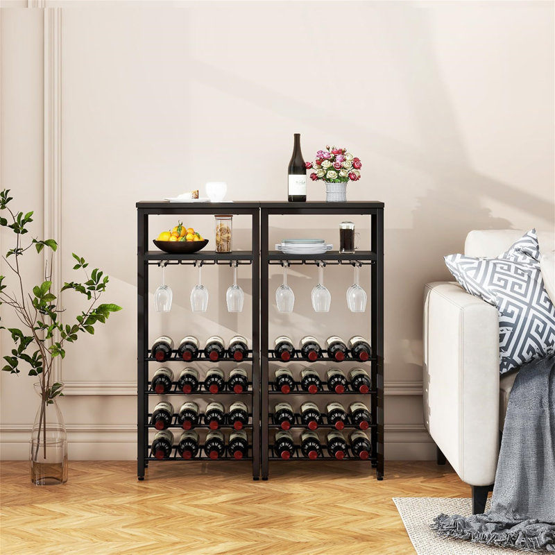 Corner Unit Wine Bottle & Glass Rack Black