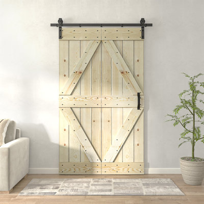 Porte de grange pliante en bois de pin noueux 80 po H avec trousse de quincaillerie