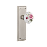 New York Plate with White Rose Porcelain Door Knob
