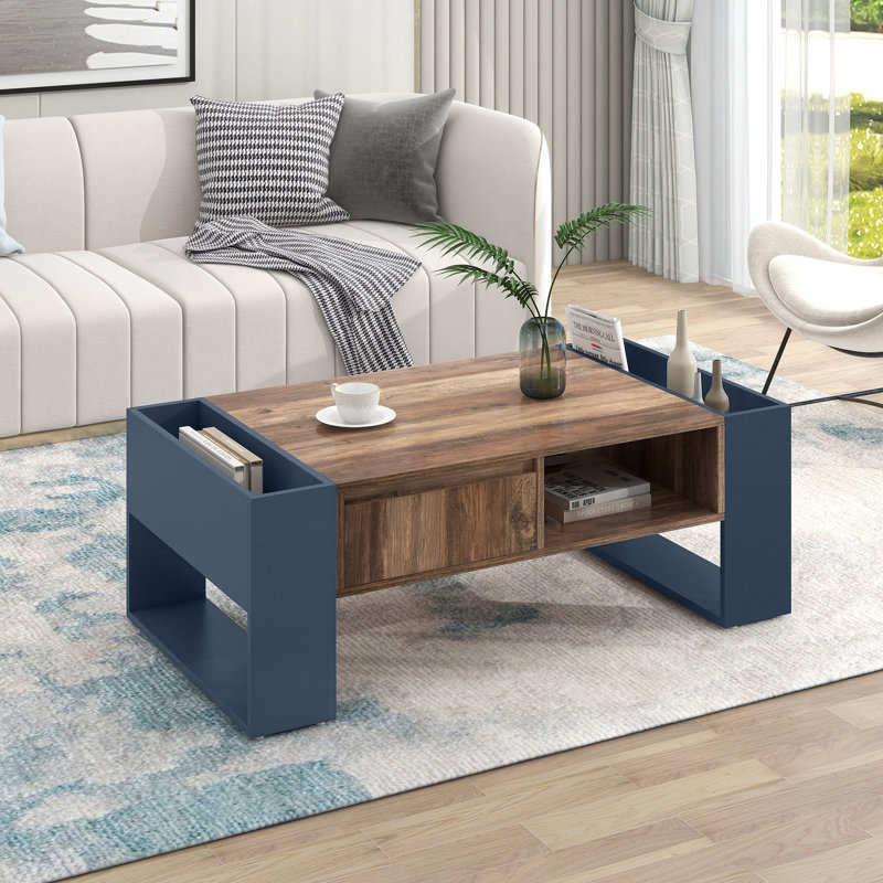Frame Coffee Table with Storage, Brown, Blue