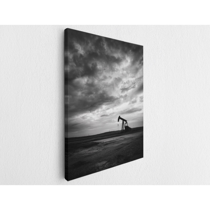 «Texas Oil Pumpjack», art mural de paysage occidental - impression industrielle en noir et blanc au Texas, H 45 po x l 30 po