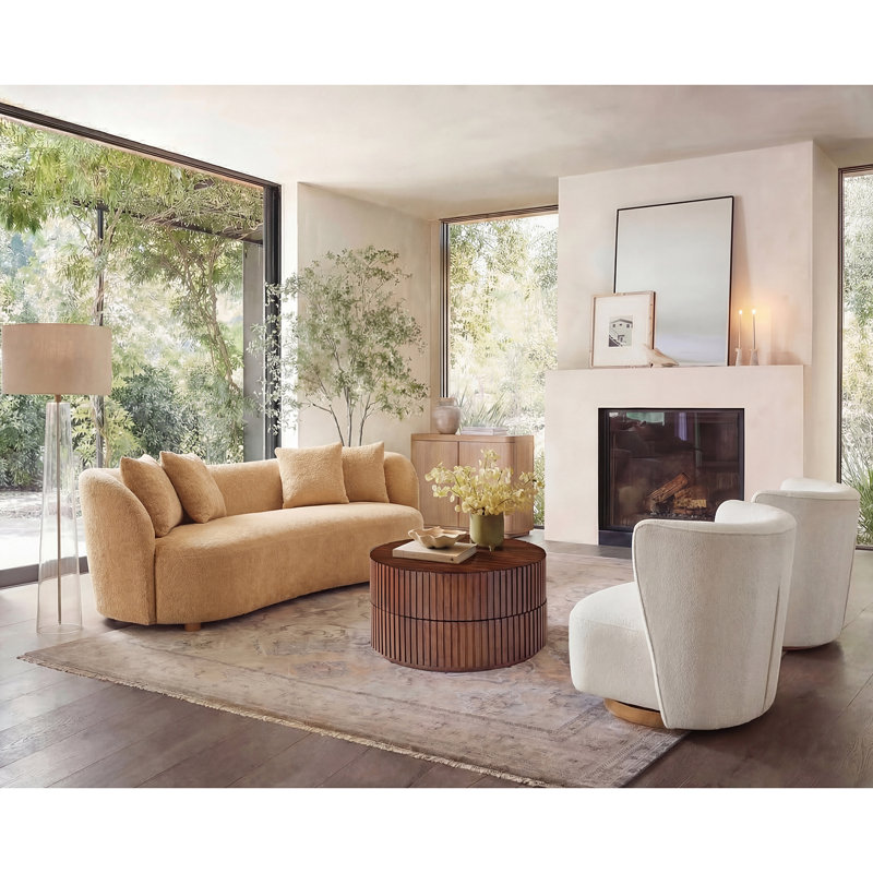 Ensemble de salon moderne 5 pièces avec canapé, table basse, fauteuil et armoire Bhavin, Chameau / blanc