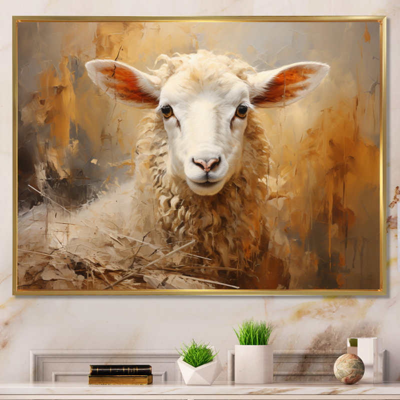 Texture de mouton beige II sur toile, H 24 po x l 32 po x P 1 po, Cadre flottant doré
