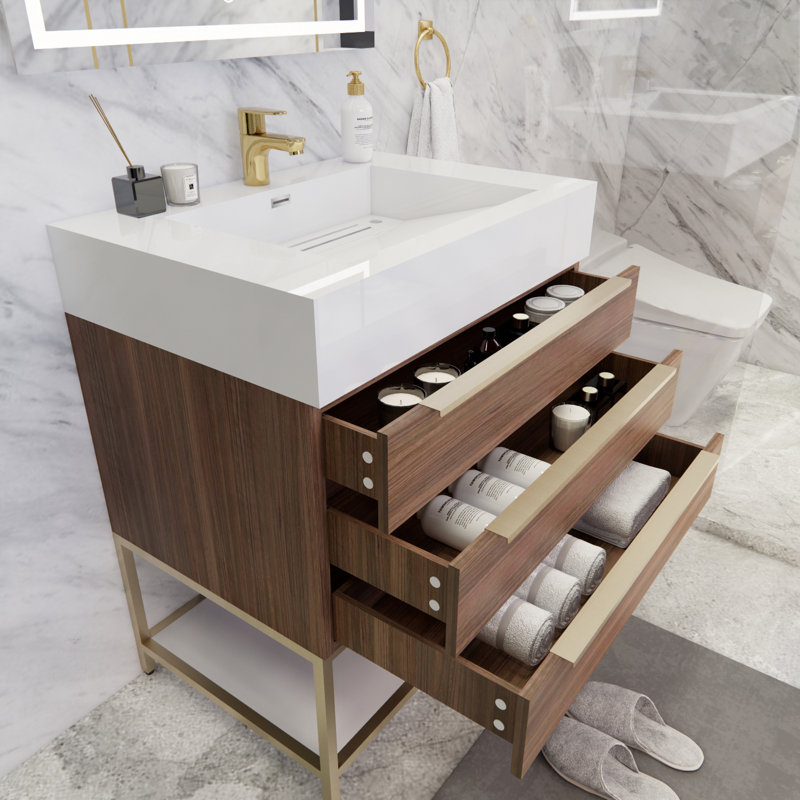 Glasgow 29.5'' Single Bathroom Vanity with Acrylic Top, Rose Wood