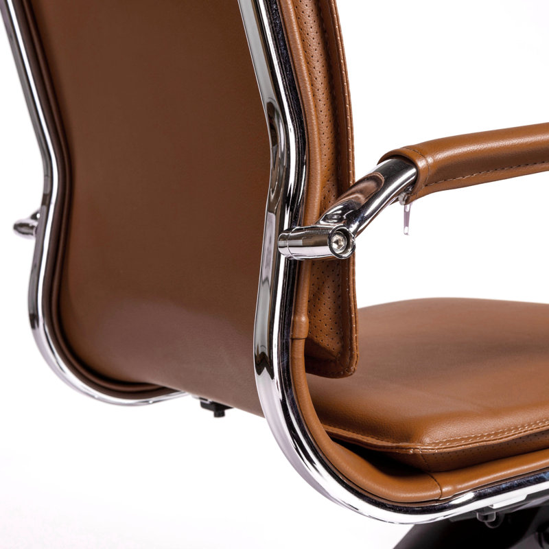 Fauteuil de conférence pivotant en similicuir Chaseton, Caramel foncé, Chrome