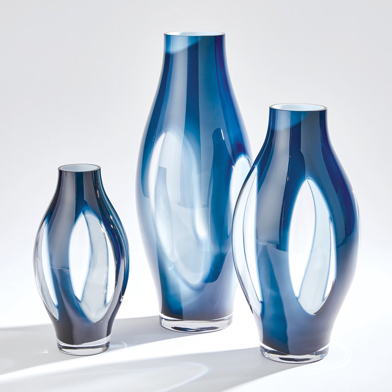 Glass Table Vase, Night Blue, 12" H x 6.25" W x 6.25" D