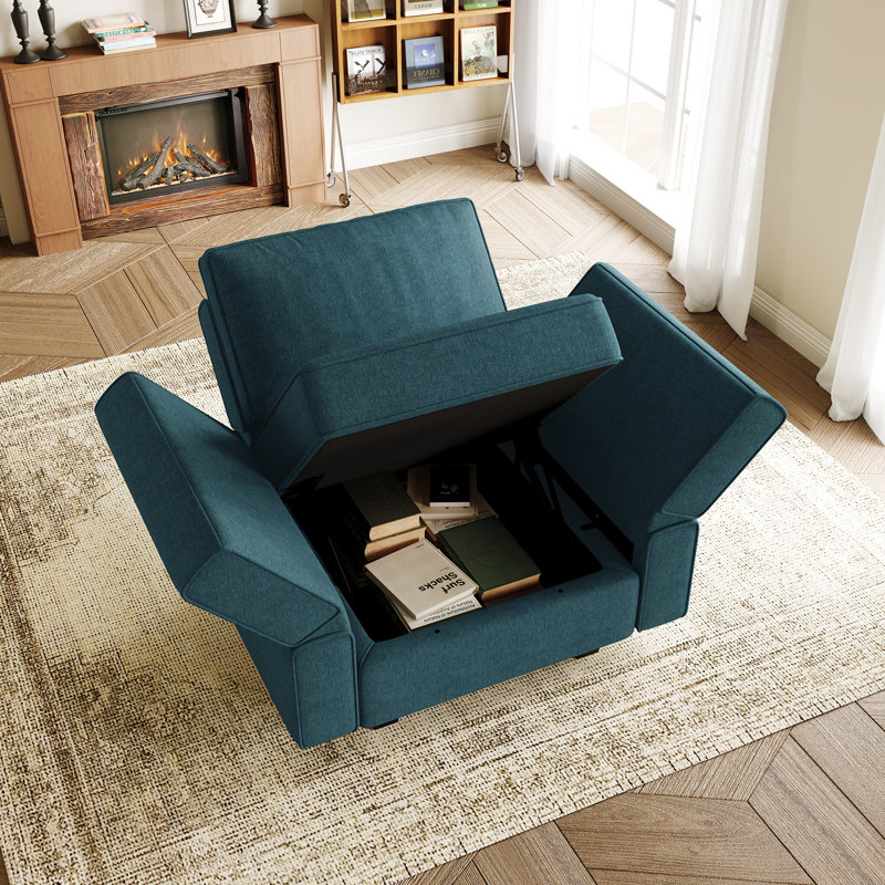 Upholstered Accent Armchair With Storage, Blue