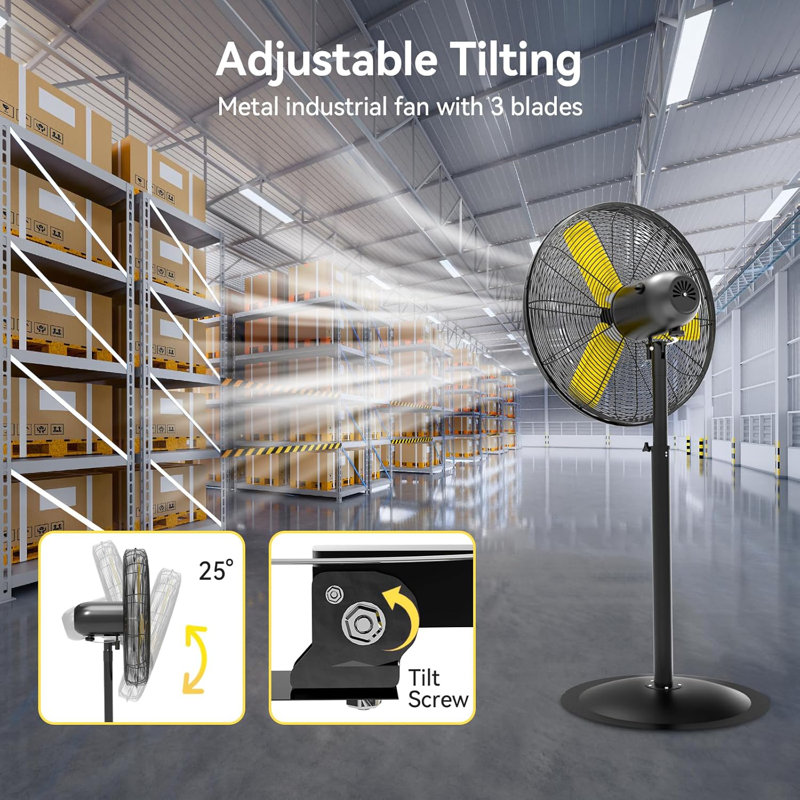 Ventilateur industriel sur piédestal de 24 pouces oscillant, 7800 CFM, ventilateurs industriels robustes à 3 vitesses, ventilateurs en métal avec moteur puissant, utilisation commerciale, industrielle, homologué UL