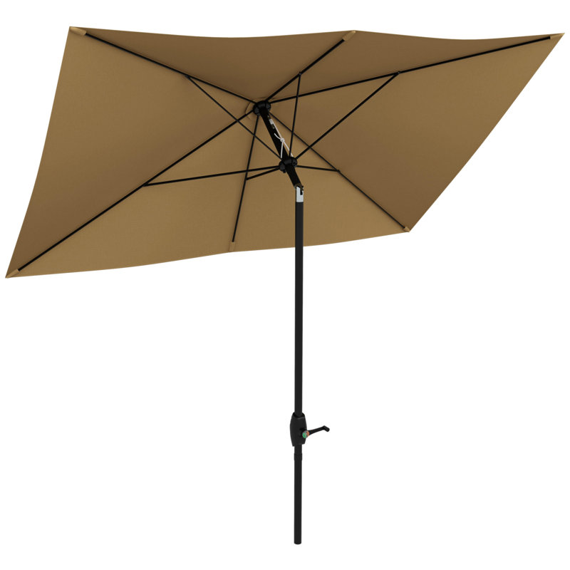 Parasol de marché d'extérieur de 6,5 pi x 10 pi avec manivelle et inclinaison à bouton-poussoir Outsunny, Brun