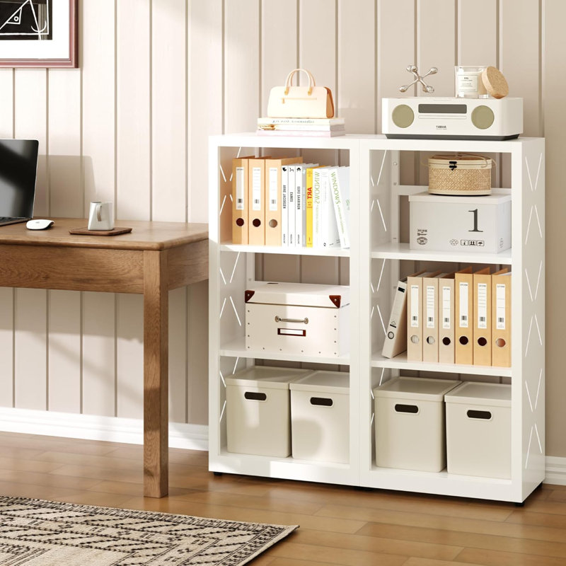 Metal Bookcase, Small Bookshelf with Adjustable Shelves, Narrow White Book Shelf, 3 Tier Bookshelf for Living Room, Home Office