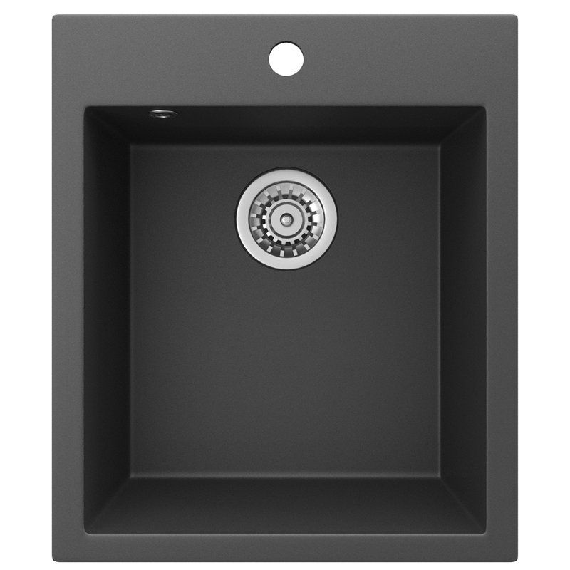Dakota Fields Brucknell 500mm W Single Bowl Granite Kitchen Sink with 1 Faucet Hole, Black