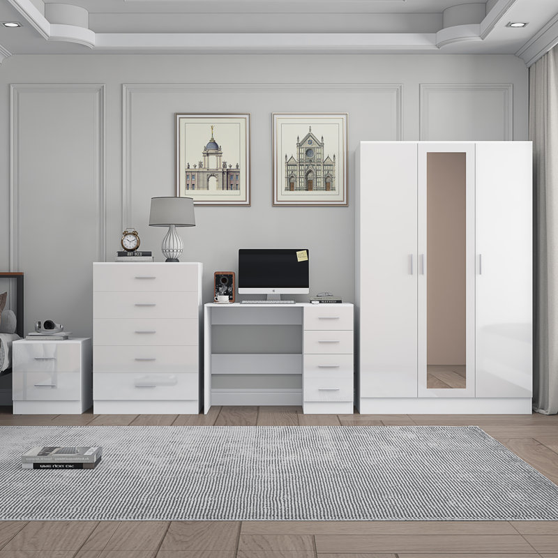 Eva Piece Bedroom Set, White Gloss / Matt White
