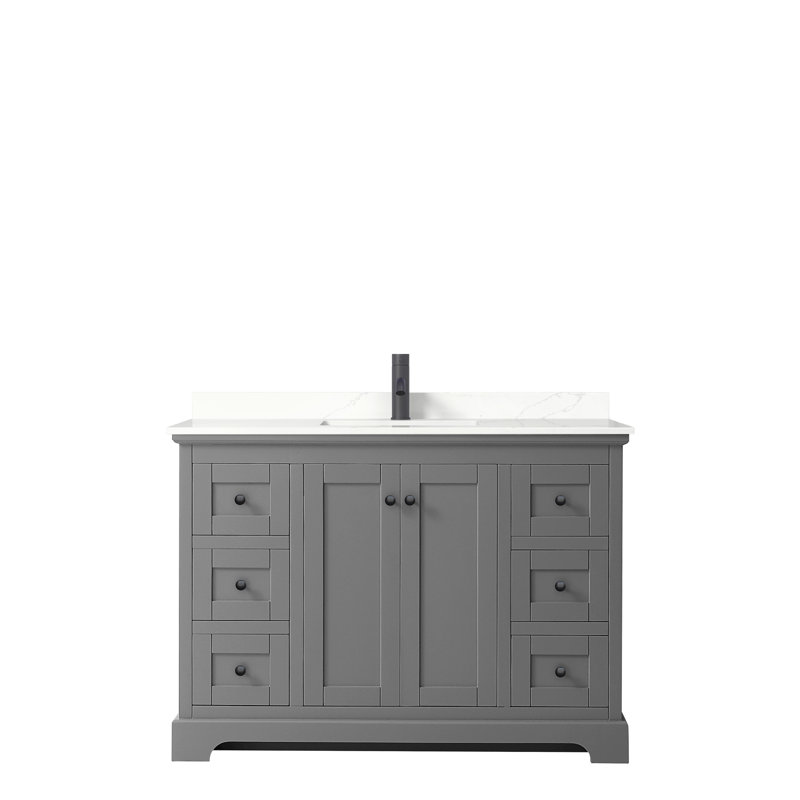 Meuble-lavabo simple autoportant 48 po avec plateau en quartz Avery, Gris foncé, Quartz Giotto, Noir mat